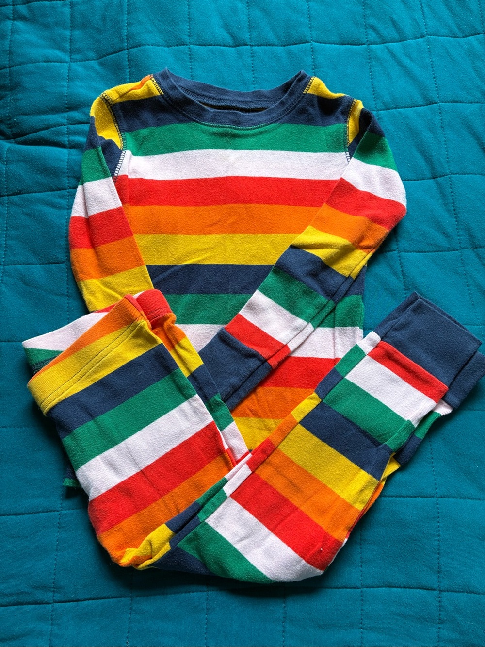 Old Navy Boys' Rainbow Stripe Pajama Set - Navy, Green, Red, Yellow, White
